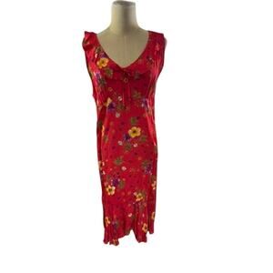 "ROMEO ROMEO" Vintage Y2K Babydoll Red Floral Midi Dress SZ L RUNS SMALL Summer